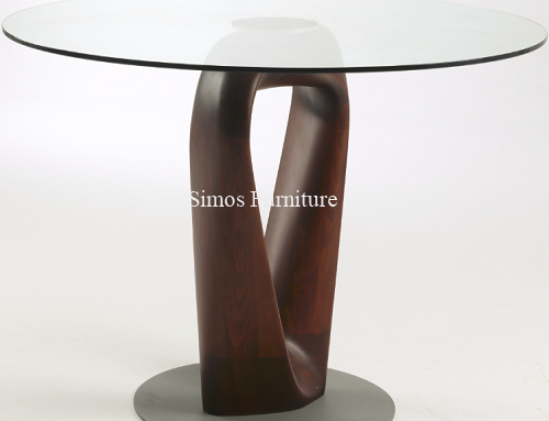 Walnut Wood Round Glass Top Dining Table